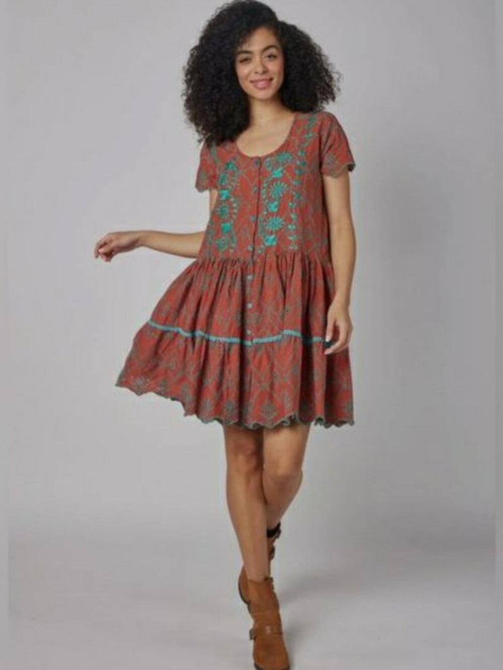 NWT Moda Posa Simonetta Short Sleeve Hand Embroidered Eyelet Dress.  SZ XL
